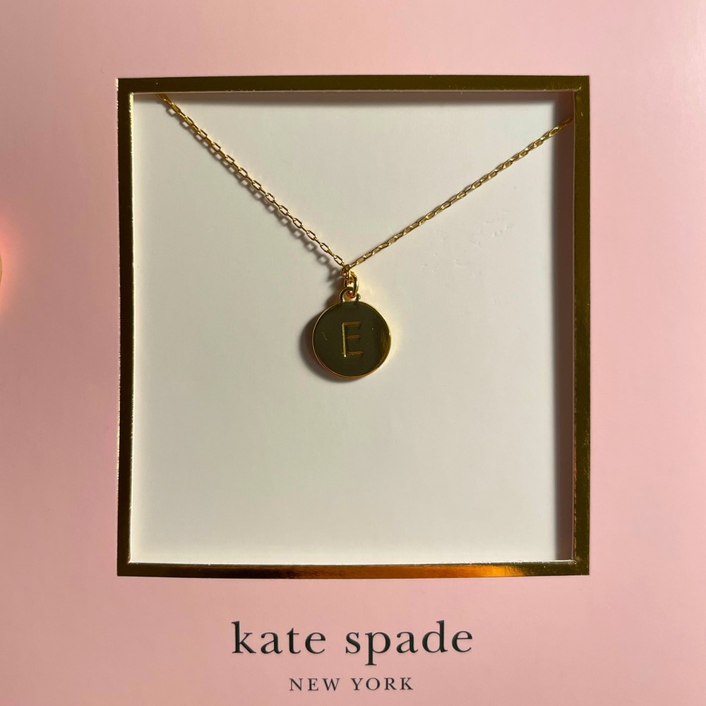 Brand new (never worn with tags) Gold Kate Spade initial “E” necklace, 18 inches